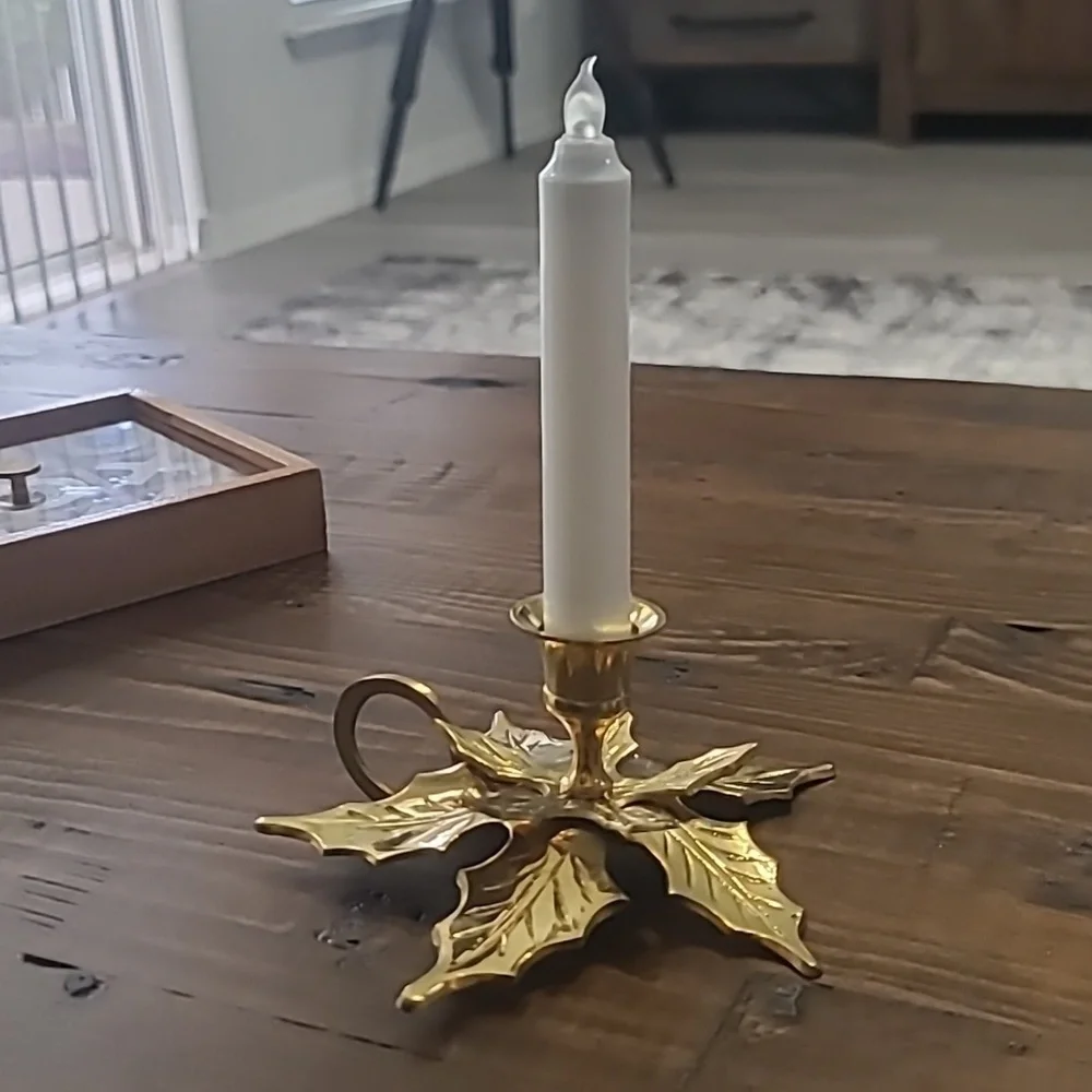 Vintage Solid Brass Leaf Candle Holder